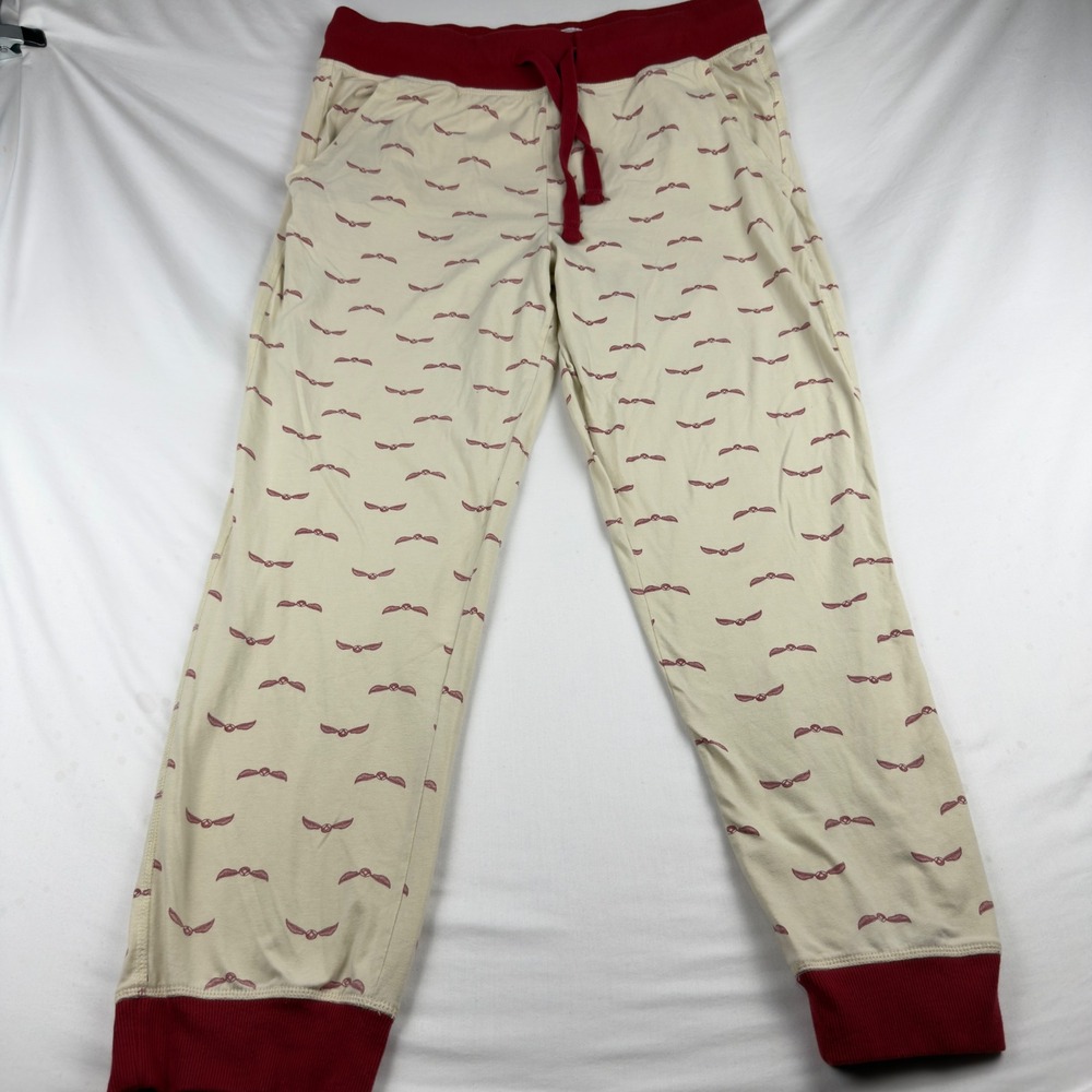 Harry Potter Wizarding World Golden Snitch Pajama Jogger Pants Cream Red XL